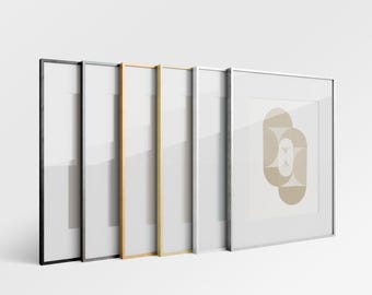 Premium geborsteld metalen lijsten | Zilveren, goud-, zwart-witte afwerkingen | Echt glas | Witte mat | Modern minimalistische muurkunstlijst