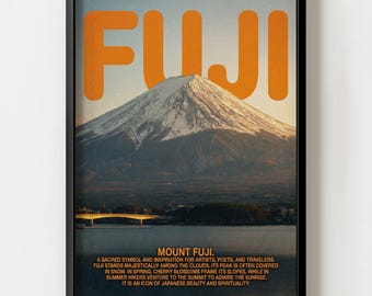 Lámina decorativa de pared con el símbolo sagrado del Monte Fuji / Decoración gráfica retro japonesa