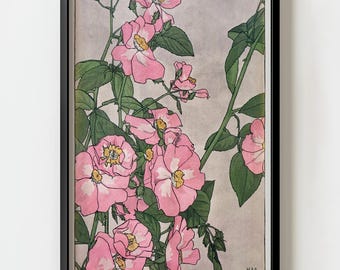 Lámina decorativa de pared con flores rosas "Prairie Rose" de Hannah Borger Overbeck / Decoración botánica vintage
