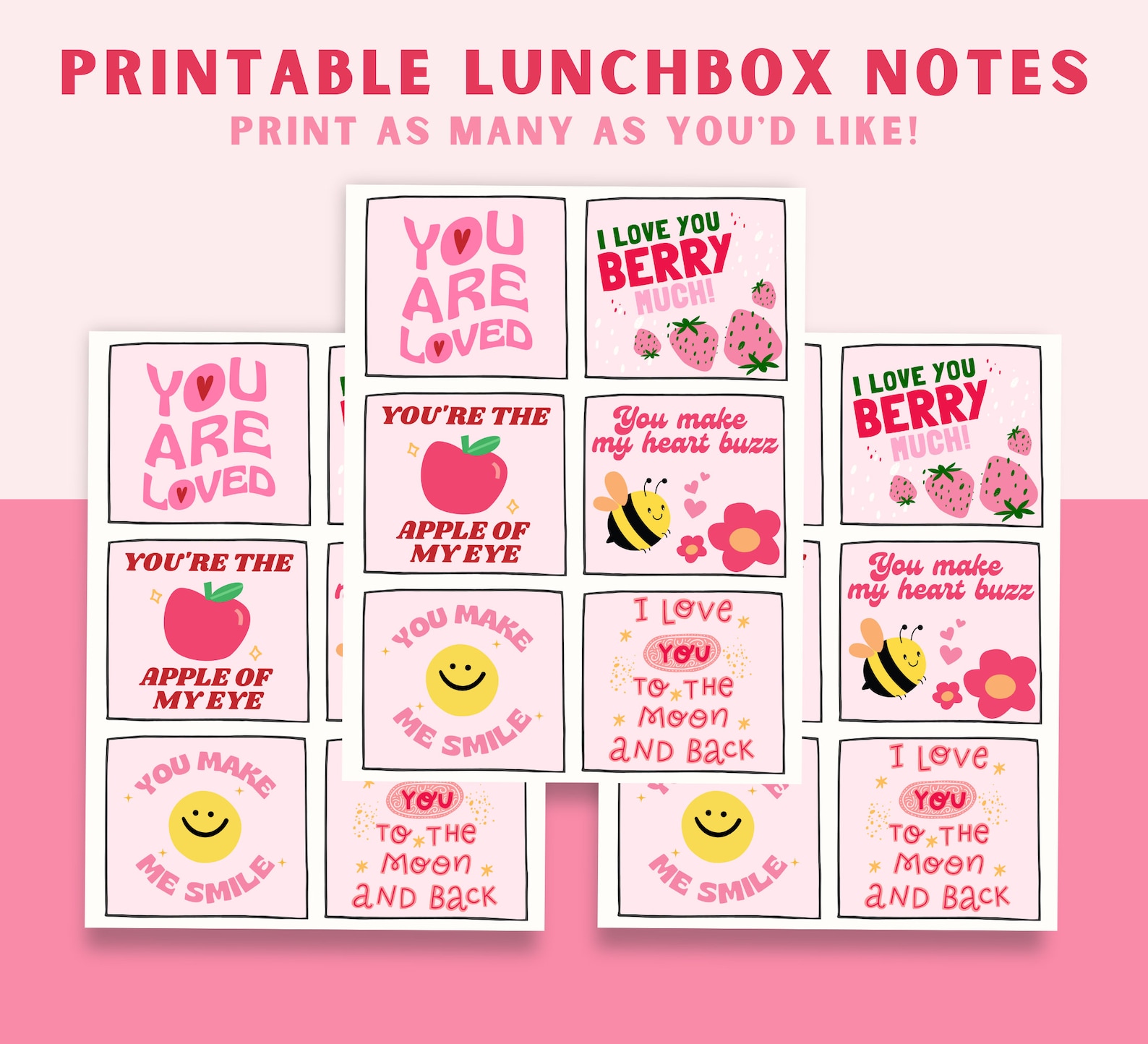 Valentine's Day Printable Lunch Box Notes for Kids, Lunch Box Love ...