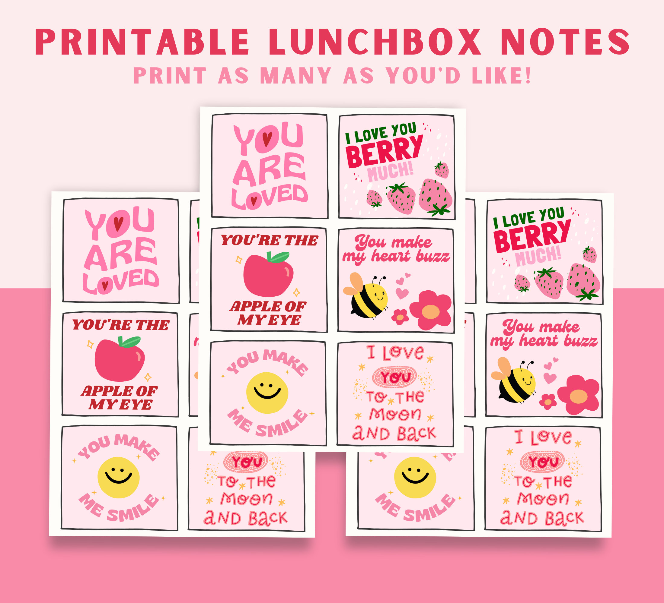 Valentine's Day Printable Lunch Box Notes for Kids, Lunch Box Love ...