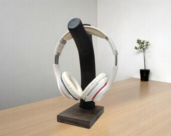 Wood headphone stand, natural headphone holder, rustic desk accessory, gift for him, gaming desk decor