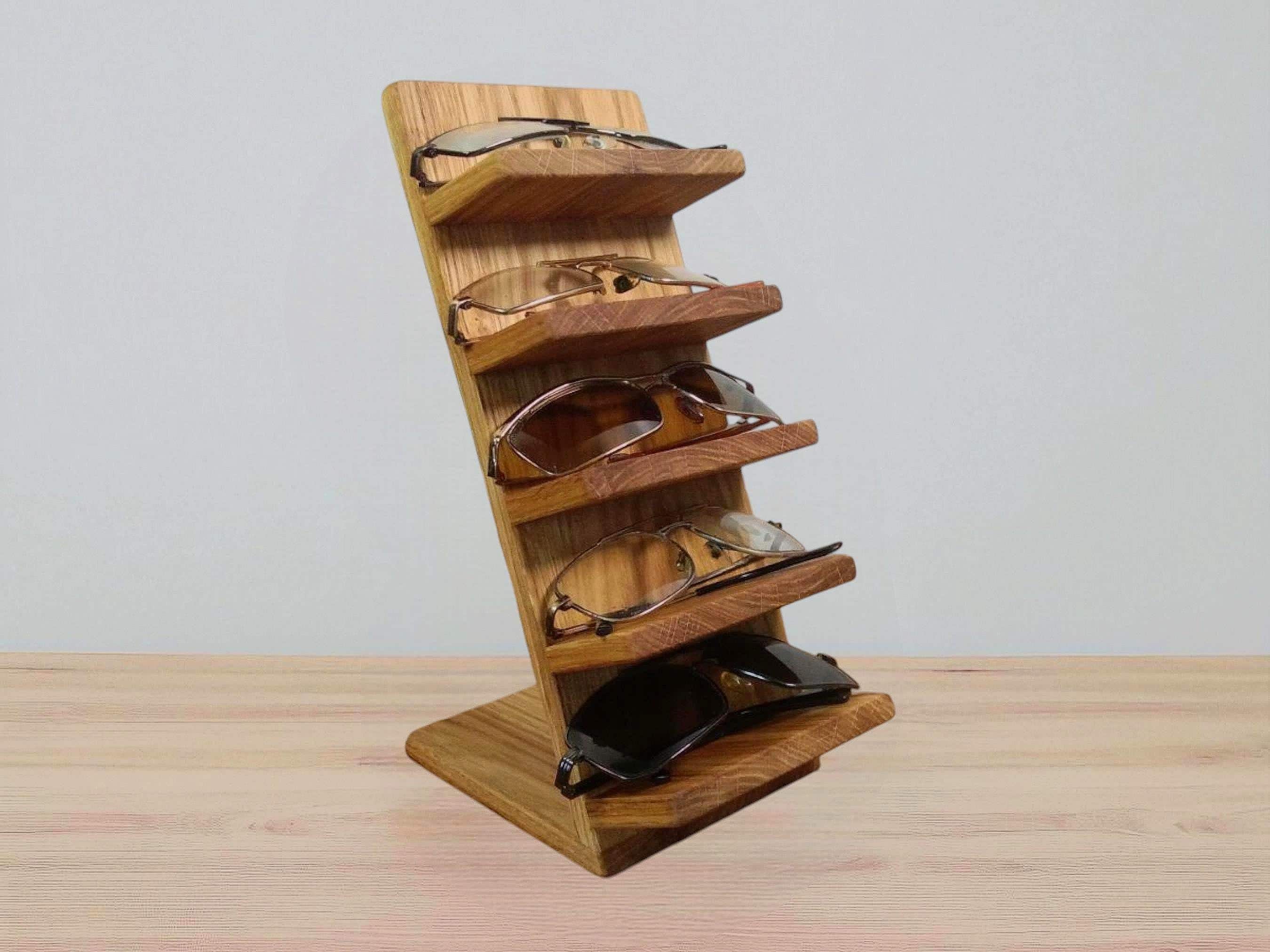 Wooden eyeglass holder and glasses stand in solid oak wood - vertical eyewear organizer