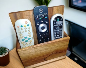 Remote control stand, wooden desk stand, remote control holder, console organizer of walnut wood.