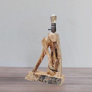 Handmade Maple Root Driftwood Lamp: Rustic Art Deco Desk Light