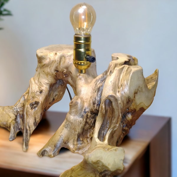 Driftwood lamp, Handmade wooden lamp, Wooden lamp, Wood lamp base, Wood lighting, Wooden desk lamp, Maple root table lamp