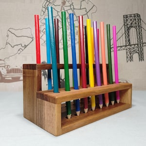 Desk organizer pencils, brush holder for artist, wooden pencil stand, office organizer wood, wood office gift, artist desk organizer