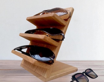 Glasses Stand, Wooden Glasses Holder, Sunglasses Organizer, Oak Eyewear Rack for 3 Pairs