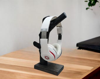Rustic headphone holder, natural wood stand, gift for him, oak base headphone rack, handmade desk accessory, gaming decor