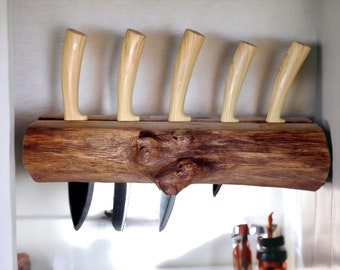 Knife block, wall knife holder, wooden knife block, brushed poplar wood, knife shelf.