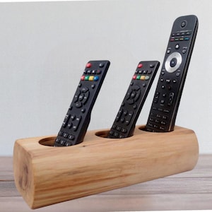Remote Control Holder – Solid Elm Wood Desktop Organizer