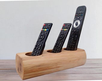 Remote Control Holder – Solid Elm Wood Desktop Organizer