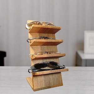 Wooden sunglasses stand, Handmade eyewear organizer for 4 pairs, Rustic glasses display,  Glasses holder, Wood display, Gift for him