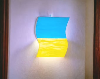 Wooden wall lamp,  Wooden sconce, Light fixture wood, yellow-blue light fixture, Wooden wall sconce in the colors of the Ukrainian flag