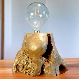 One of a kind  Wood Lamp with Golden Shades