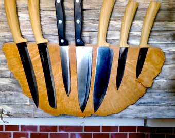 Magnetic  knife stand for storing kitchen knives on the wall, wall mounted magnetic maple burl cut knife  rack