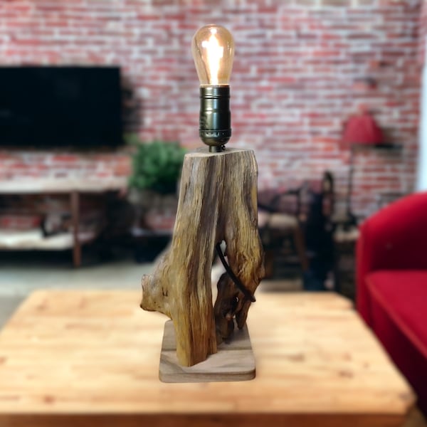 Standing lamp made from exquisite maple driftwood, Desk lamp, Unusual wooden lamp made from a root branch.