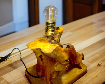 Wood lamp, Desk lamp, Wood lamp base made of maple driftwood on an oak stand, Rustic lamp