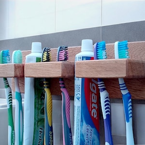 An der Wand befestigter Zahnbürstenhalter aus Eiche, rustikales minimalistisches Dekor, Einweihungsgeschenk