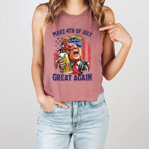 4th Of July Tank Top, Fourth Of July Trump Racerback, Make 4th Of July Great Again Crop Top, LS390 image 3