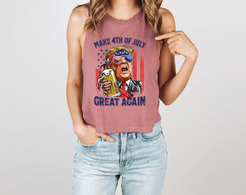 4th Of July Tank Top, Fourth Of July Trump Racerback, Make 4th Of July Great Again Crop Top, LS390 image 3
