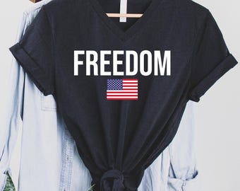 USA  Freedom V neck Shirt And Racerback, Amercan Flag Tee