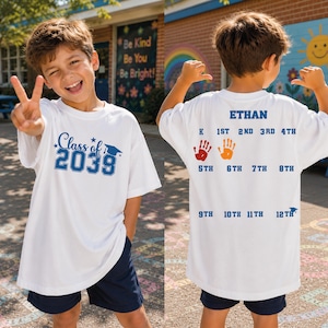 Comfort Colors Class Of 2039 Handprint Shirt, Graduation Custom Year 2038-2040 First Day of School Kids Tee, Grow with Me