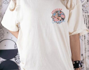 American Cowgirl Comfort Colors Shirt, 4th of July Shirt, Western Women Shirt,  Independence Day Shirt, Pocket Design Cowgirl Shirt LS944