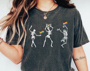 Skeleton Pride Shirt, Rainbow LGBTQ Shirt, Funny Pride Shirt, Gay Pride T-shirt, Lesbian Shirt, Bisexual Shirt, Ally Shirt LS985