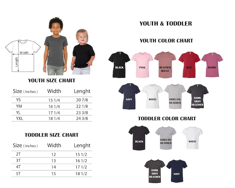 a child's and youth's t - shirts sizes chart