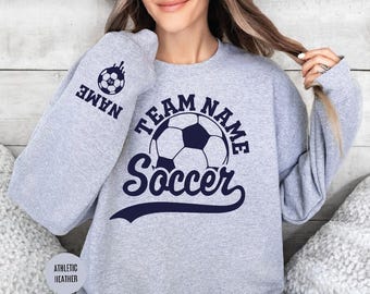 Custom Soccer Sweatshirt and Hoodie, Personalized Soccer Team And Name Sleeve Print Sweater, Soccer Mama Crewneck,School Soccer Team Shirt,