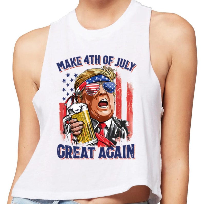 4th Of July Tank Top, Fourth Of July Trump Racerback, Make 4th Of July Great Again Crop Top, LS390 image 2