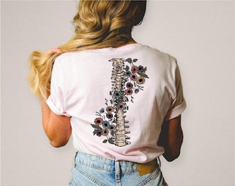 Grow Through It Shirt, Floral Spine Shirt, Mental Health Warrior Tshirt, Motivational Retro Flower Tee for Women, LS324