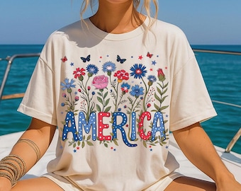 Camiseta Boho Floral 250 Aniversario, Wildflower America Comfort Colors Tee L736