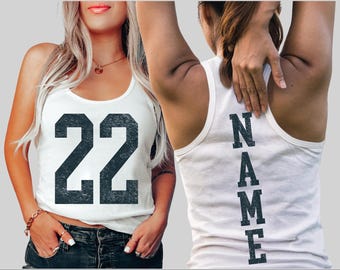 Custom Number and Name Front and Back Print Racerback, Game Day Adult Tank Top, Custom Football Mascot Vneck, School Team Number Shirt,