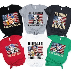 Retro 4th Of July Drinking Presidents Shirts, Funny President Tshirt, USA Drinking Team Shirt, Funny Fourth of July Shirt for Men, LS498