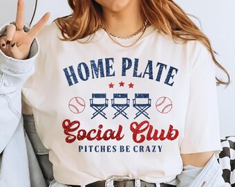 Home Plate Social Club Comfort Colors Shirt, Baseball Mama Shirt, Baseball Mom T-Shirt, Gift for Baseball Mom LS889