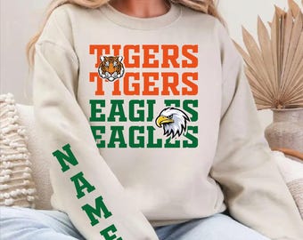 Custom Two College House Divided Sweatshirt and Hoodie, Personalized Mascot Sweater, Family School Spirit Crewneck