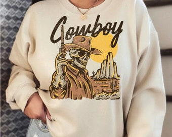 Vintage Style Cowboy Skeleton Sweatshirt, Western Hoodie,  L693