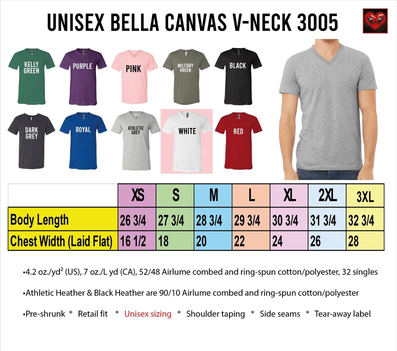 a collection of t-shirt designs in various colors and sizes, along with a man wearing a grey v-neck t-shirt.