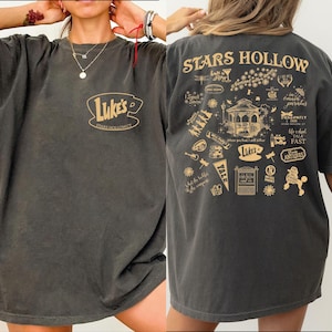 Stars Hollow Two- Sided Comfort Colors Shirt , Back and Front Stars Hollow Adult Shirt, Lukes Diner Tee L175