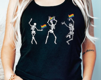 Skeleton Pride Woman Racerback, Rainbow LGBTQ Tank Top, Funny Pride Shirt, Gay Pride Vneck, Lesbian Shirt, Bisexual Shirt, Ally Shirt LS985