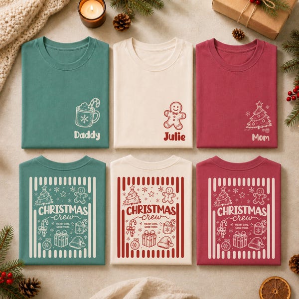 Custom Family Christmas Shirts, Comfort Colors Personalized Name Matching Family Christmas Tees, Adult Unisex and Youth