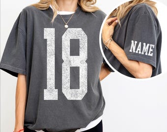 Custom Number and Name Comfort Colors Sleeve Print Shirt, Game Day Adult Shirt, Custom Football Shirt, Custom School Team Number Kids Shirt