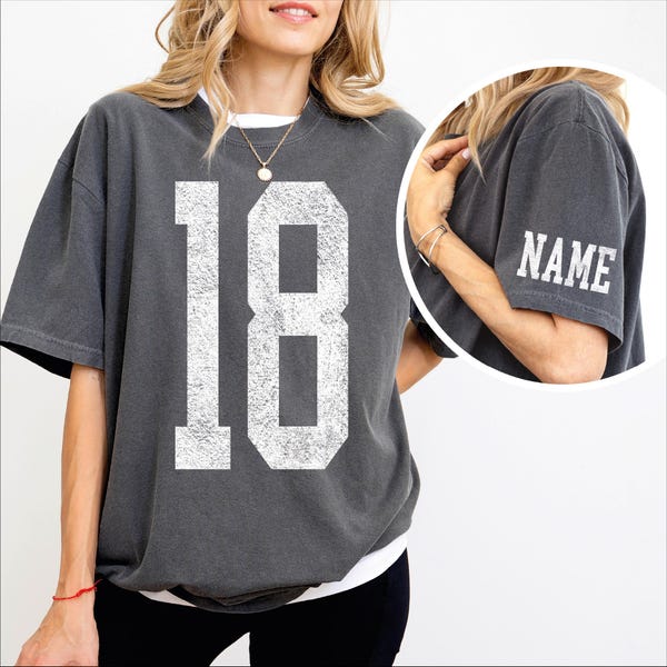 Custom Number and Name Comfort Colors Sleeve Print Shirt, Game Day Adult Shirt, Custom Football Shirt, Custom School Team Number Kids Shirt