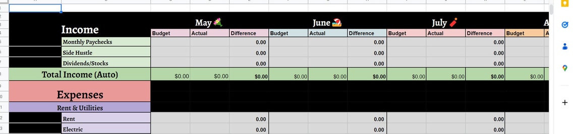Cute &amp; Simple Personal Monthly Budget Spreadsheet google Sheets AND ...