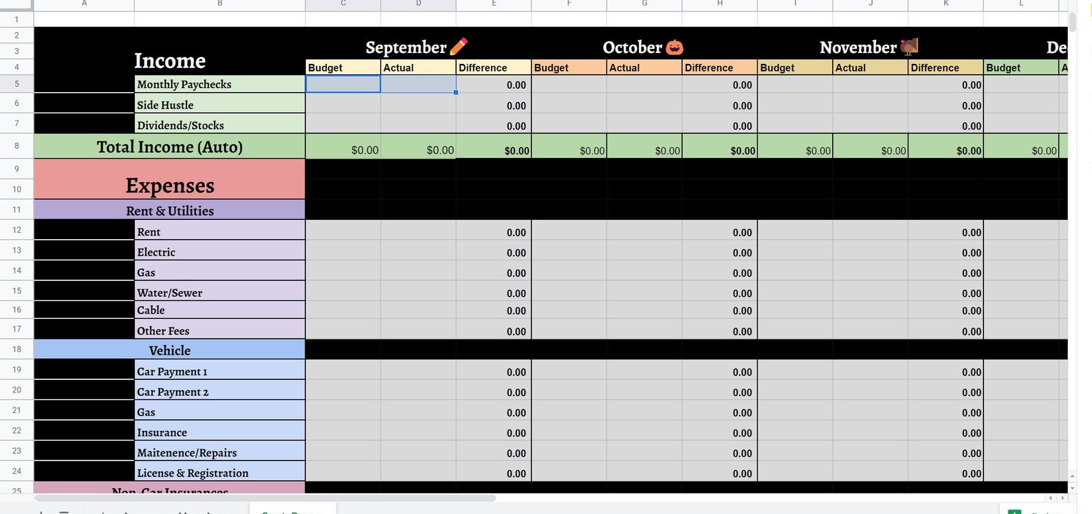 Cute &amp; Simple Personal Monthly Budget Spreadsheet google Sheets AND ...
