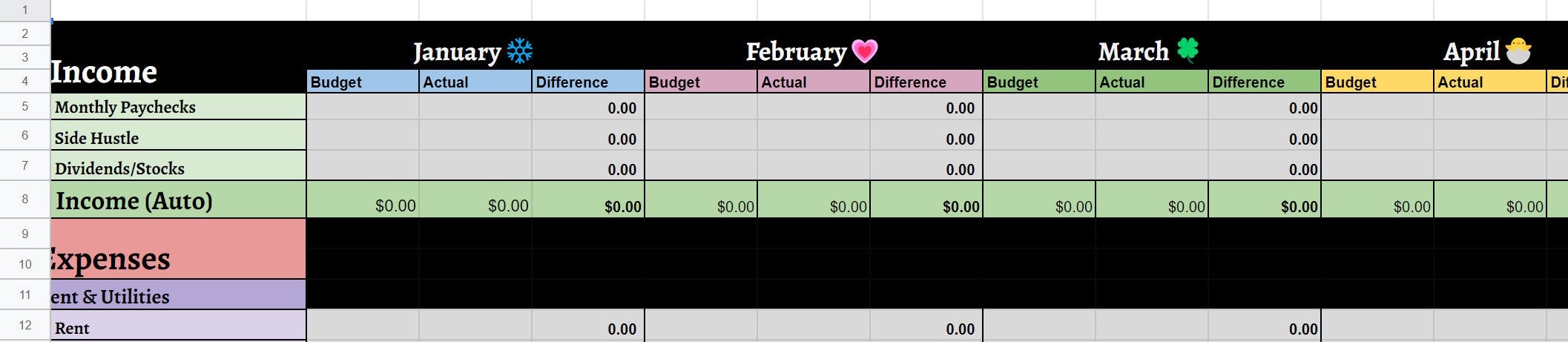 Cute &amp; Simple Personal Monthly Budget Spreadsheet google Sheets AND ...