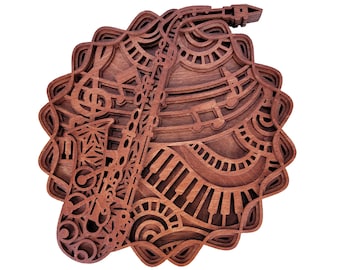 Saxophone music instrument multi layer mandala | wall art | home decor  | 3D art