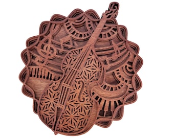 Double Bass music instrument multi layer mandala | wall art | home decor | 3D art